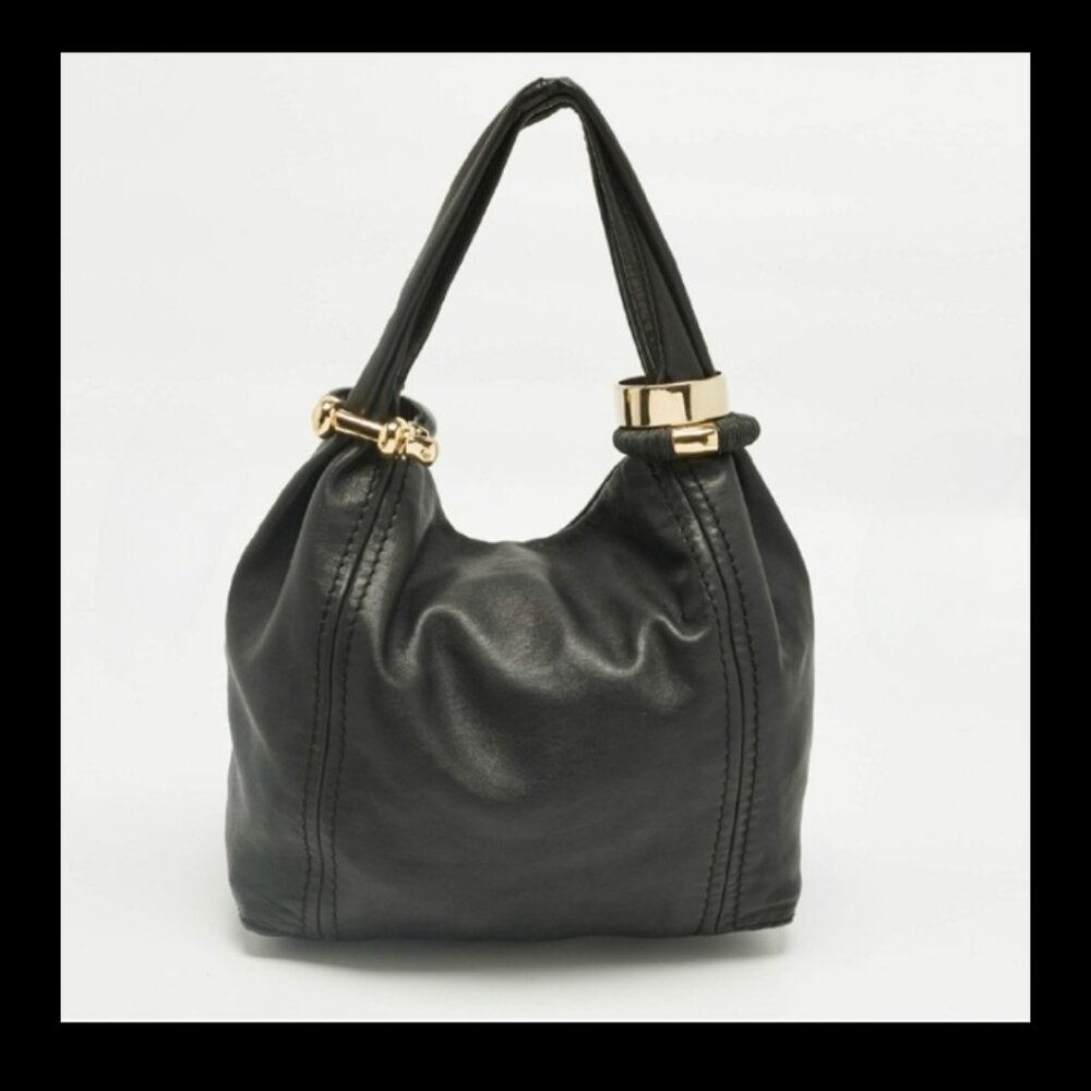 JIMMY CHOO Hobo Bracelet Black Leather Bag
